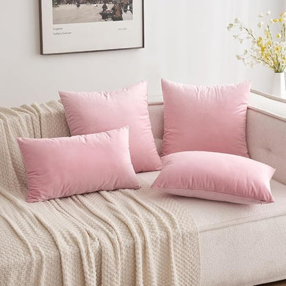 MIULEE Velvet Throw Pillow Covers 18x18 Inch, Pack of 2 - Bright Pink, Soft Solid Decorative Pillow Covers Cushion Cases Modern Luxury Valentines Home Decor for Spring Couch Sofa Bedroom Livingroom