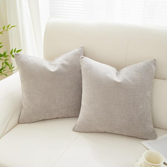 Sunday Praise Light Grey Throw Pillow Covers 18x18 Inch Set of 2 Soft Cozy Chenille Decorative Square Pillow Cases Farmhouse Accent Solid Neutral Cushion Covers for Couch Sofa Chair Bed Home Décor