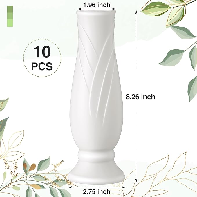 10 Pack Composite Plastic Flower Vases Bulk White Small Boho Floral Vases for Dried Flower Bouquet Pampas Grass Centerpieces Fall Wedding Party Living Room Decor(Vintage)