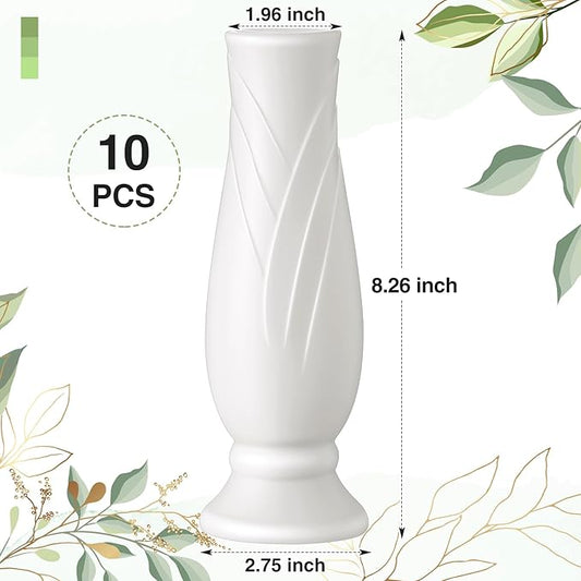 10 Pack Composite Plastic Flower Vases Bulk White Small Boho Floral Vases for Dried Flower Bouquet Pampas Grass Centerpieces Fall Wedding Party Living Room Decor(Vintage)
