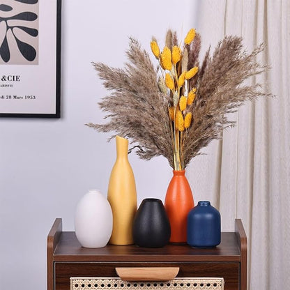 Colorful Ceramic Bud Vases Set of 5 - Multicolor Yellow, Orange, Blue Small Vases for Home Decor - Ideal for Living Room, Kitchen, Office, Bathroom, Mantle, Entrance, Farmhouse & Coffee Table Decor