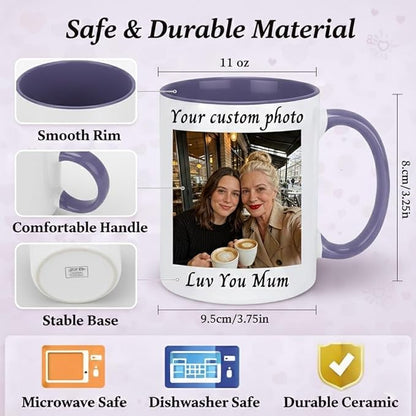 Personalized Coffee Mug Custom Photo Text Logo, Gifts for Mom from Daughter or Son, Durable Ceramic Coffee Cup for Grandma, Mothers Day Gift Idea, Best Gifts for Mom 11oz (Purple)