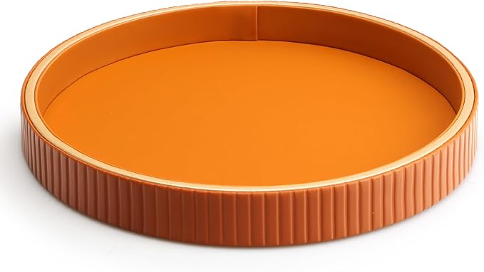 SANZIE Leather Tray Desktop Storage Organizer - Premium Serving & Decorative Tray for Sundries, Cosmetics, Phone, Wallet & Cutlery - Circle, Orange