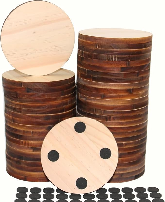 48 Pack Unfinished Wood Coasters,4 Inch Round Blank for Dinking Bar Coffee DIY Stained Painting Drawing Engraving Burning Laser Home Decoration,(48 Round)