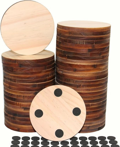 48 Pack Unfinished Wood Coasters,4 Inch Round Blank for Dinking Bar Coffee DIY Stained Painting Drawing Engraving Burning Laser Home Decoration,(48 Round)