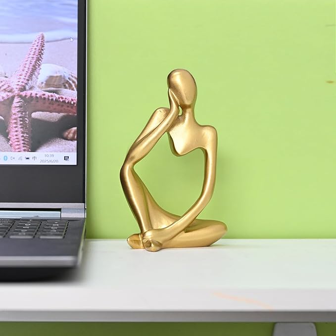 BOPART Gold Thinker Statue Home Decor, Resin Abstract Thinker Sculpture Figurines Shelf Decor Accents for Living Room, Office, Bookshelf, Desktop