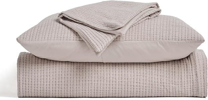 EVERGRACEHOME Cotton Gauze Full Queen Bedspread, Ultra Soft Prewashed Pick Stitch Matelassé Coverlet, Lightweight Textured Oversized Queen Quilt Bedding Set for All Season, with 2 Shams, Rosette Beige