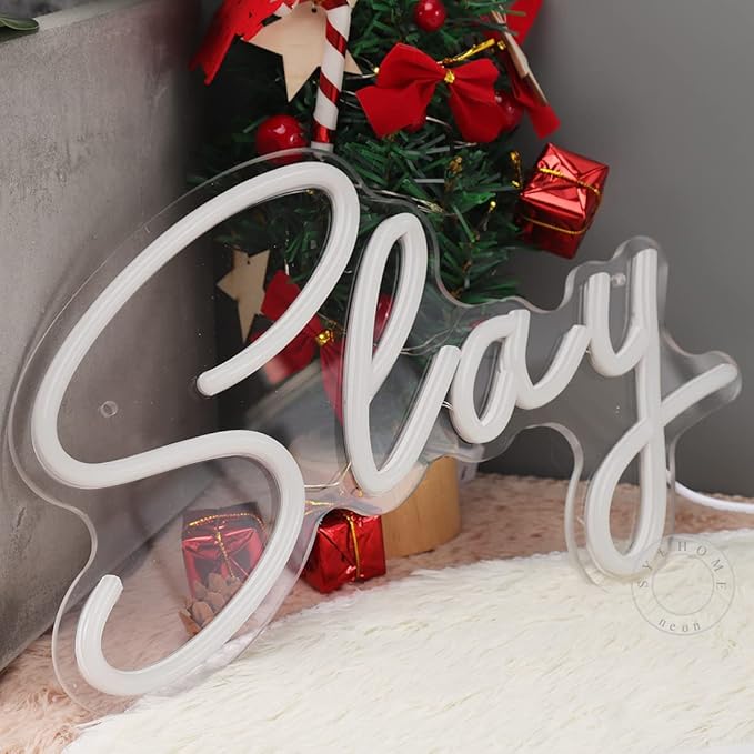SYLHOME Slay LED Neon Light Sign Cool Boys Girls Preppy Bedroom Game Play Room Wall Decor Sign Club Pub Bar Man Cave Game Birthday Party Decoration USB 11.8" X 8" Cold white