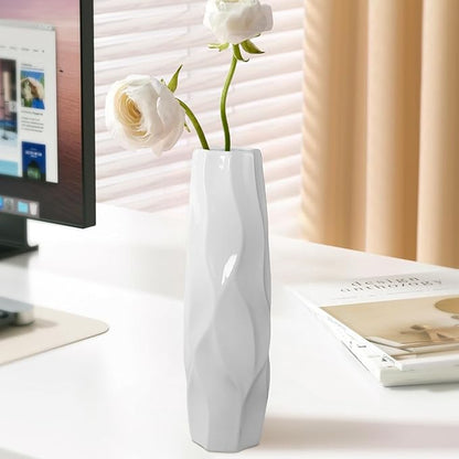 12Inch Tall Ceramic White Flower Vase,Home Decor White Vases for Pampas Grass,Modern Textured Vases for Table Centerpieces,Living Room Decorations,Shelf,Farmhouse Small Ceramic Vase