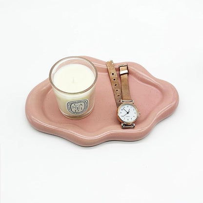 Ceramic Jewelry Tray, Jewelry Dish for Women, Small Ring Dish, Pink Cloud Tray Nightstand Decor Jewlery Plate Ring Holder Dish, Gift for Mom Trinket Tray Jewelry Bowl for Keys, Perfume,Candles