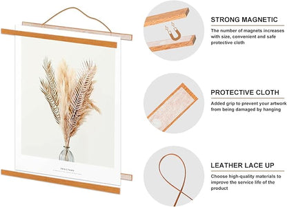 4 Pack 8x10 8x12 8x18 Poster Frame, Magnetic Light Wood Frame Hanger for Photo Picutre Canvas Artwork Art Print Wall Hanging (4 Packs, 8", Teak Color)