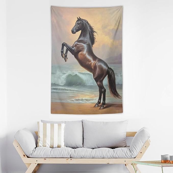 JYOUQOC Horse Animal Stands On The Beach Tapestry Wall Hanging Large Wall Art Decor Flag Backdrop for Bedroom Living Room Dorm 40"×60"
