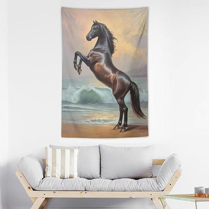 JYOUQOC Horse Animal Stands On The Beach Tapestry Wall Hanging Large Wall Art Decor Flag Backdrop for Bedroom Living Room Dorm 40"×60"