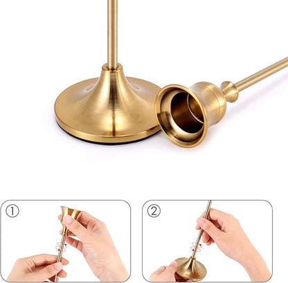 Gold Candlestick Holders Taper Candle Holder - Set of 3 Pcs Brass Gold Candle Stick Holder Centerpieces Decorations for Table, Mantel, Wedding, Dinning, Party(Candles not Include)