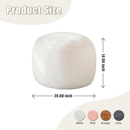 Round Stuffed Pouf Ottoman for Foot Rest, A Round Modern Foam Filled Poufs, Floor Chair for Living Room, Nursery, Dorm,Outdoor, A Soft Modern Foot Stool Perfect to Rest Your Feet (White, 20Inch)