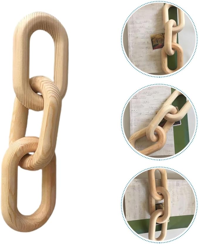 Wooden Chain Link Decor 3-Links Minimalist Farmhouse Wood Accent 25.5x7x2cm Rustic Living Room Table and Fireplace Mantel Decoration