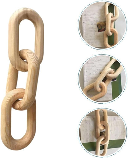 Wooden Chain Link Decor 3-Links Minimalist Farmhouse Wood Accent 25.5x7x2cm Rustic Living Room Table and Fireplace Mantel Decoration