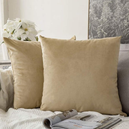 MIULEE Velvet Throw Pillow Covers 18x18 Inch, Pack of 2 - Khaki, Soft Solid Decorative Pillow Covers Cushion Cases Modern Luxury Home Decor for Couch Sofa Bedroom Livingroom