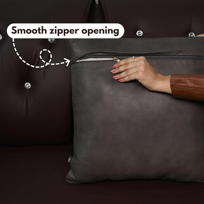 D DOLLY LAMB Lambskin Leather Pillow Cover - Sofa Cushion Case - Decorative Throw Covers for Living Room & Bedroom, 18x18 Inches - Grey Antique Plane Pack of 2