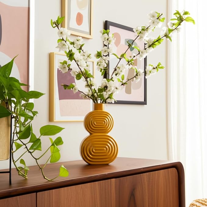 Sagebrook Home Boho Decorative Vase - Geometric Textured Stoneware Ceramic - Modern Accent for Home, Office, Bedroom, Living Room - 10" Gold