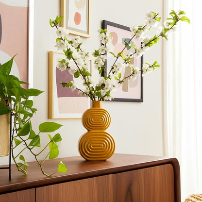 Sagebrook Home Boho Decorative Vase - Geometric Textured Stoneware Ceramic - Modern Accent for Home, Office, Bedroom, Living Room - 10" Gold