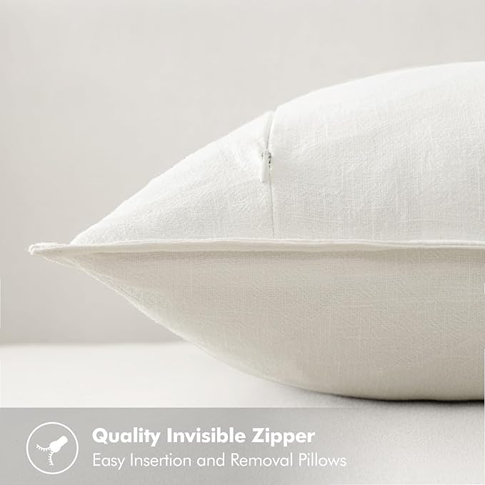 MIULEE Decorative Linen Pillow Covers 16x16 Inch Cream White Boho Farmhouse Neutral Couch Throw Pillows Christmas for Bed Pack of 2 Accent Modern Pillowcase Sofa Livingroom Home Decor