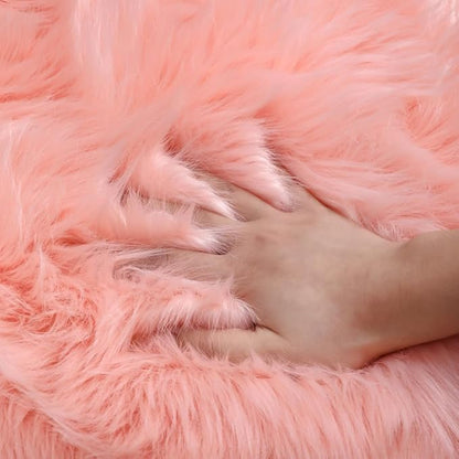 Fluffy Faux Fur Rug Pink Sheepskin Area Rug,3x5 Ft Ultra Soft Shaggy Plush Rug for Bedroom Bedside Living Room Nursery Kids Room