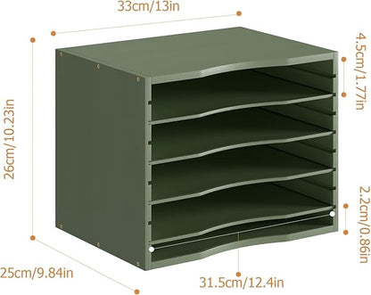 Bamjoy Bamboo 5 Tier Desktop Organizer, Paper Organizer Mail Sorter, File Holder Letter Document Storage with Adjustable Shelves for School Home Office, Forest Green
