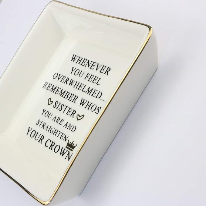 JoycuFF Inspirational Gift for Sister - Sister Gifts for Birthday, Christmas, Mother's Day - Trinket Dish Decorative Ring Dish Jewelry Tray Home Decor
