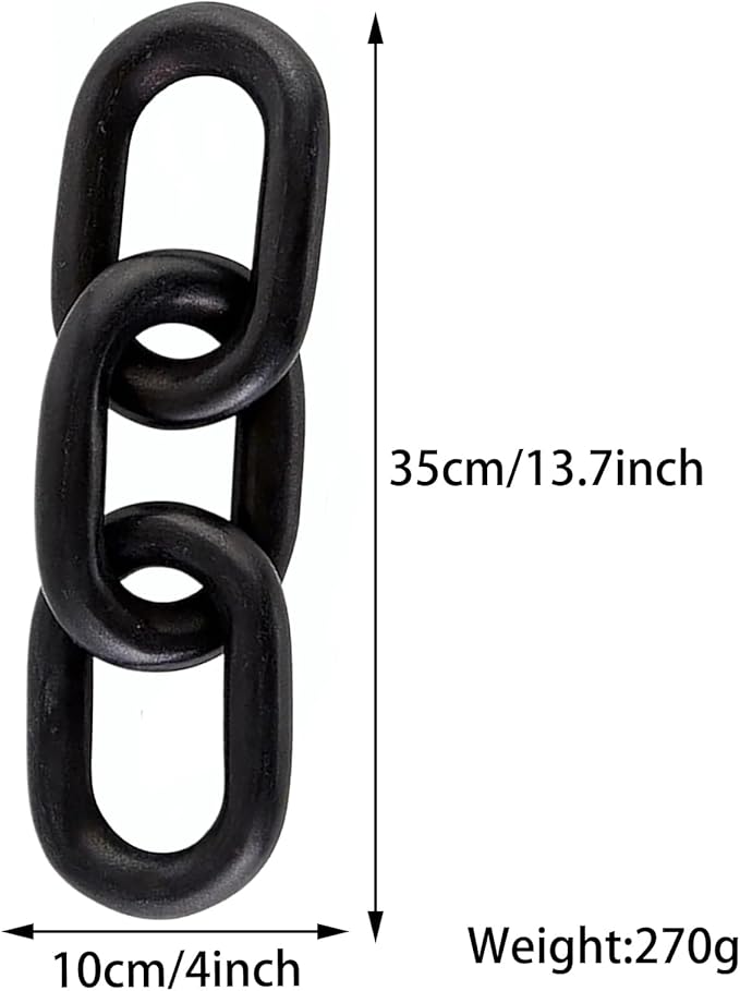 Wood Knot Decor, 3 Link Boho Wooden Chain Link Decor,Modern Rustic Home Decorations for Book Shelf Fireplace Coffee Table Living Room Décor (Black)