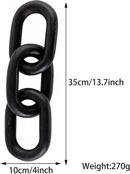 Wood Knot Decor, 3 Link Boho Wooden Chain Link Decor,Modern Rustic Home Decorations for Book Shelf Fireplace Coffee Table Living Room Décor (Black)