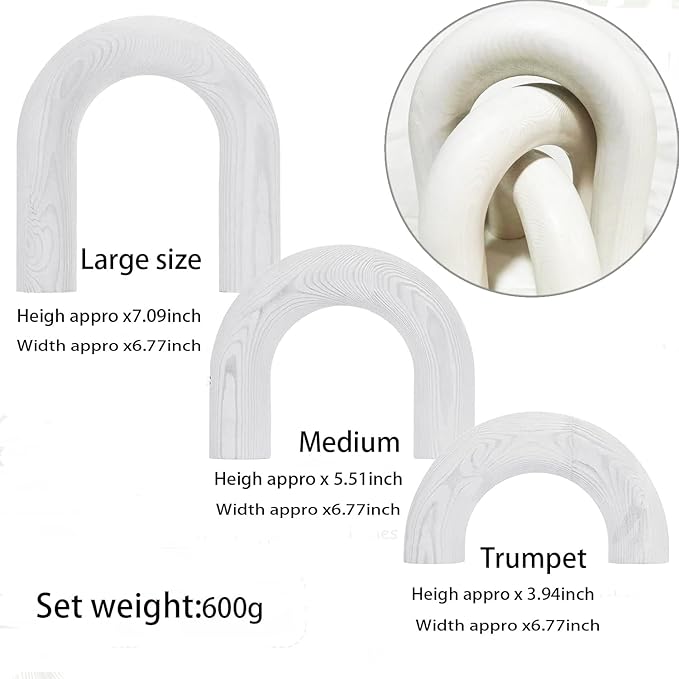 3Pcs Wood Arch Decor Accents - Home Book Table Decorative Rustic Arch Decor Modern Boho Minimalist Coffee Table Bookshelf Living Room Entryway Aesthetic Decorations Objects (White)