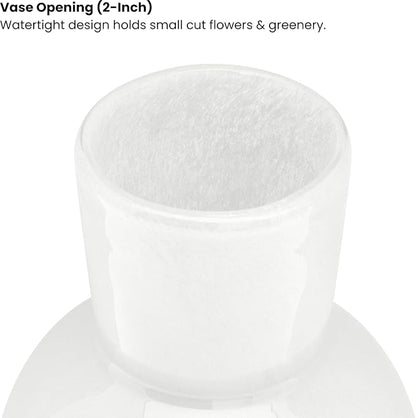 Torre & Tagus 6" Mouth Blown Art Glass Vase for Flowers - Opaque White Small Table Vase & Handmade Small White Accent for Modern Home Decor, Neutral Bud Vases as Decorative Shelf Decor or Wedding