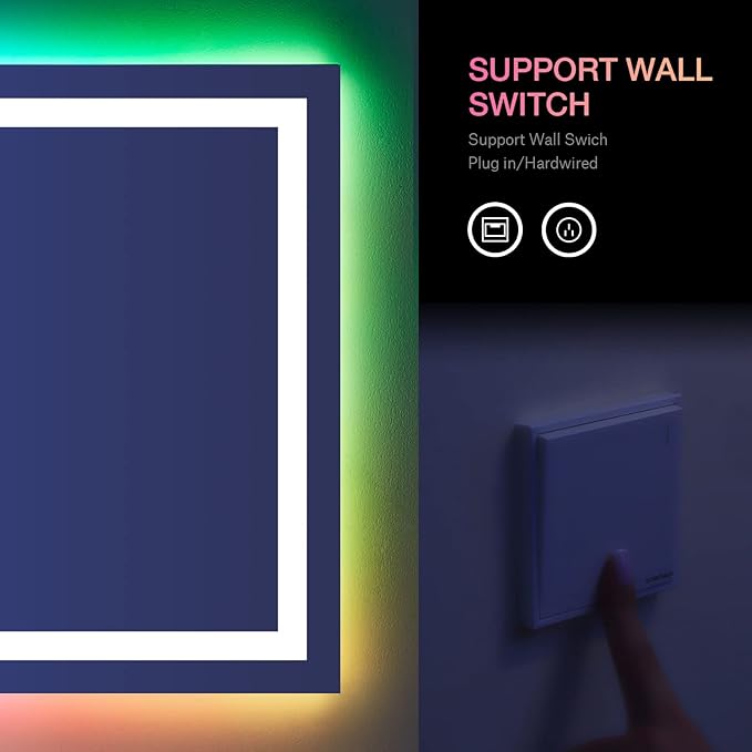 LOAAO 40"X24" LED Bathroom Mirror with Lights, Anti-Fog, Dimmable, RGB Backlit + Front Lighted, Bathroom Vanity Mirror for Wall, Memory Function, Tempered Glass (Safe to Use)
