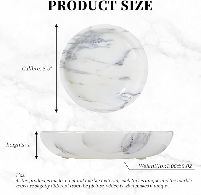 Natural Marble Jewelry Tray 5.5", Trinket Dish for Ring Earring, Gift for Woman Daugther (Arabescato Calacatta)