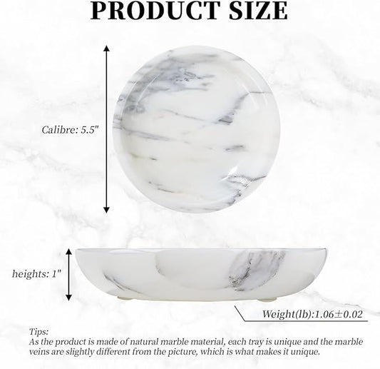 Natural Marble Jewelry Tray 5.5", Trinket Dish for Ring Earring, Gift for Woman Daugther (Arabescato Calacatta)