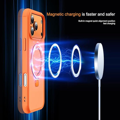 Compatible with iPhone 17 Pro Case with Invisible Magnetic O-Ring Stand Military-Grade Translucent Phone Case for iPhone 17 Pro 6.3" [Compatible with Mag-Safe][Great Grip Feeling],Orange