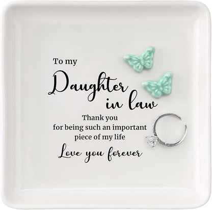 HOME SMILE Daughter in Law Gifts from Mother in Law-Butterfly Ring Dish for Daughter in Law Birthday Christmas Valentines Mother's Day Wedding Gift