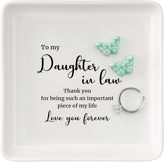 HOME SMILE Daughter in Law Gifts from Mother in Law-Butterfly Ring Dish for Daughter in Law Birthday Christmas Valentines Mother's Day Wedding Gift