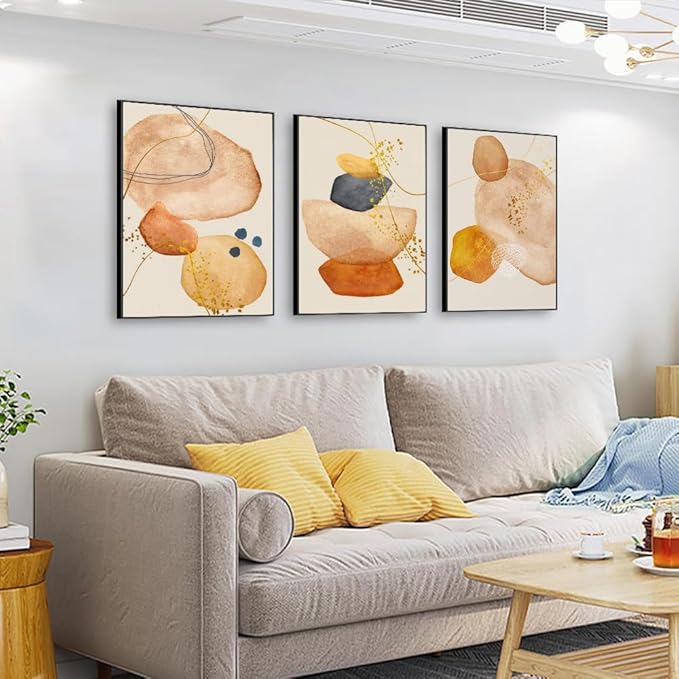 QKF Large Frame Graphics Geometric Abstract Modern Home Wall Art Living Room Bedroom White Wall Decoration Painting Boho Retro Poster Print 20 "X 28" x 3 Panels