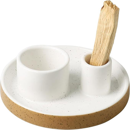 Ceramic Smudge Tray, 2 in 1 Smudging Bowl, Sage Holder, Palo Santo Holder, Incense Holder for Sage and palo Santo, Ideal for Smudging Meditation Yoga Room, Simple, Sturdy, Terracotta