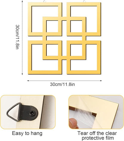 flangairy 2 Piece Gold Geometric Wall Mirrors, 11.8 Inch Wooden Frame Acrylic Mirror Decor for Bathroom Bedroom Living Room Modern Farmhouse Home Decorations