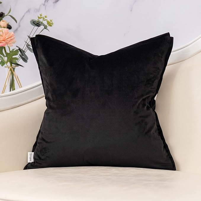Yangest Black Square Pillow Cover Cut Velvet Zebra Print Cushion Cover Luxury Modern Pillowcover for Couch Living Room Bedroom,18x18 Inch