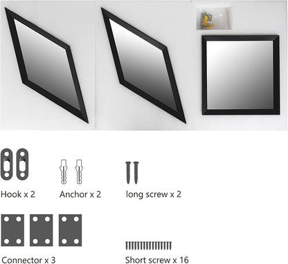 Geometric Wall Mounted Mirrors DIY Wood Framed Home & Office Decor Glass Mirror, Black