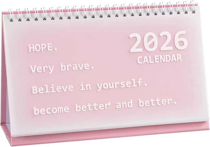 2026 Mini Desk Calendar New Year Planner Flip Calendar 8.3" x 5.2" - Pink (Oct. 2025 to Dec. 2026)