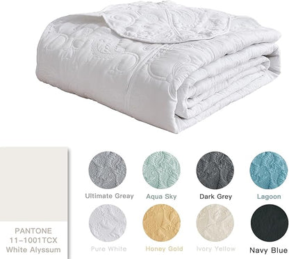 HZ & HY Oversized King Bedspread 128x120 Extra Wide, Quilted Coverlet Bedding Set, Lightweight Thin Comforter, Reversible, Luxurious, 5 Piece, 100% Microfiber, Pure White