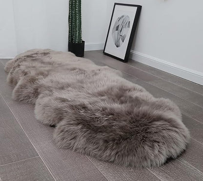 HUAHOO Premium Genuine Sheepskin Rug Camel Real Australia Sheepskin Natural Lambskin Fur Area Rug Seat Covers for Kids Bedroom Sofa Chair Cover Pets Dogs Mat Double Pelt/2' x 6' Mushroom