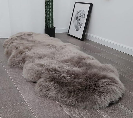 HUAHOO Premium Genuine Sheepskin Rug Camel Real Australia Sheepskin Natural Lambskin Fur Area Rug Seat Covers for Kids Bedroom Sofa Chair Cover Pets Dogs Mat Double Pelt/2' x 6' Mushroom