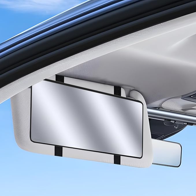 Car Sun Visor Vanity Mirror, Vehicle Sun-Shading Cosmetic Makeup Mirror with Straps, Large Automotive Interior Rear View Travel Accessories, Universal for SUV, Sedan, Truck(Black)