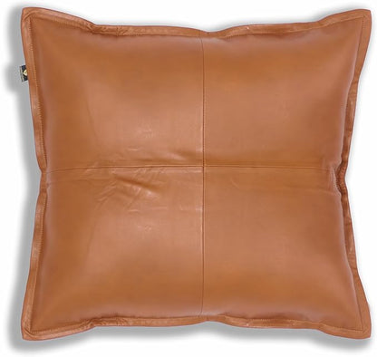 LL LEATHER LOVERS Lambskin Leather Pillow Cover - Sofa Cushion Case - Decorative Throw Covers for Living Room & Bedroom, 22x22 Inches - Camel Antique Box Pack of 1